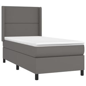 Κρεβάτι Boxspring με Στρώμα & LED Γκρι 100x200 εκ. Συνθ. Δέρμα