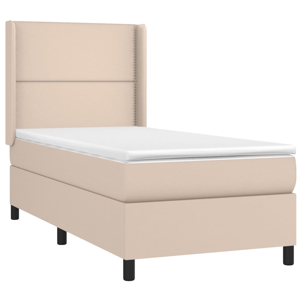 Κρεβάτι Boxspring Στρώμα&LED Καπουτσίνο 100x200 εκ. Συνθ. Δέρμα