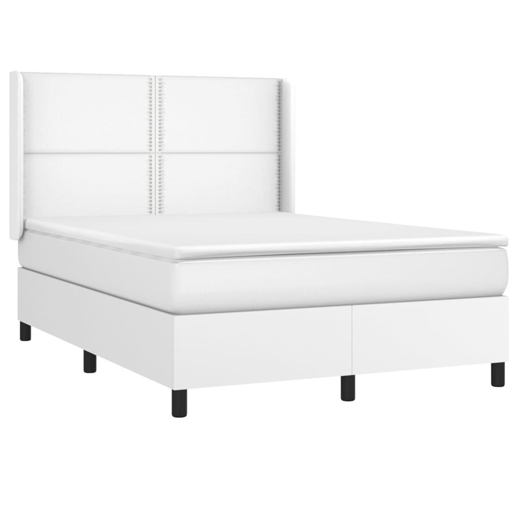 Κρεβάτι Boxspring με Στρώμα & LED Λευκό 140x190 εκ. Συνθ. Δέρμα