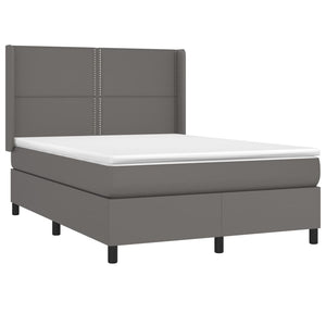 Κρεβάτι Boxspring με Στρώμα & LED Γκρι 140x200 εκ. Συνθ. Δέρμα