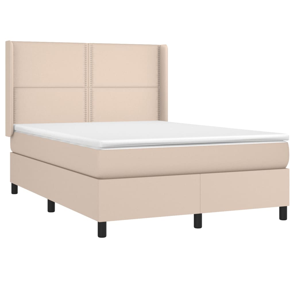 Κρεβάτι Boxspring Στρώμα&LED Καπουτσίνο 140x200 εκ. Συνθ. Δέρμα