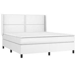 Κρεβάτι Boxspring με Στρώμα & LED Λευκό 160x200 εκ. Συνθ. Δέρμα
