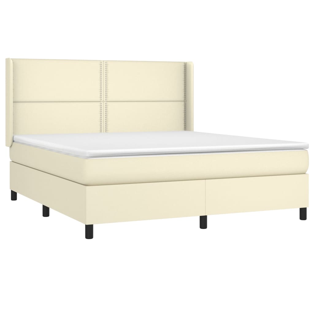 Κρεβάτι Boxspring με Στρώμα & LED Κρεμ 160x200 εκ. Συνθ. Δέρμα - Pakobazaar