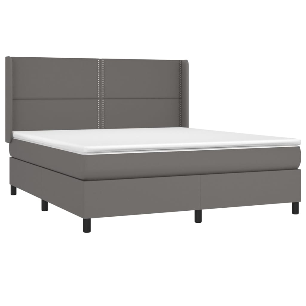 Κρεβάτι Boxspring με Στρώμα & LED Γκρι 160x200 εκ. Συνθ. Δέρμα
