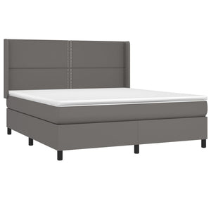 Κρεβάτι Boxspring με Στρώμα & LED Γκρι 160x200 εκ. Συνθ. Δέρμα