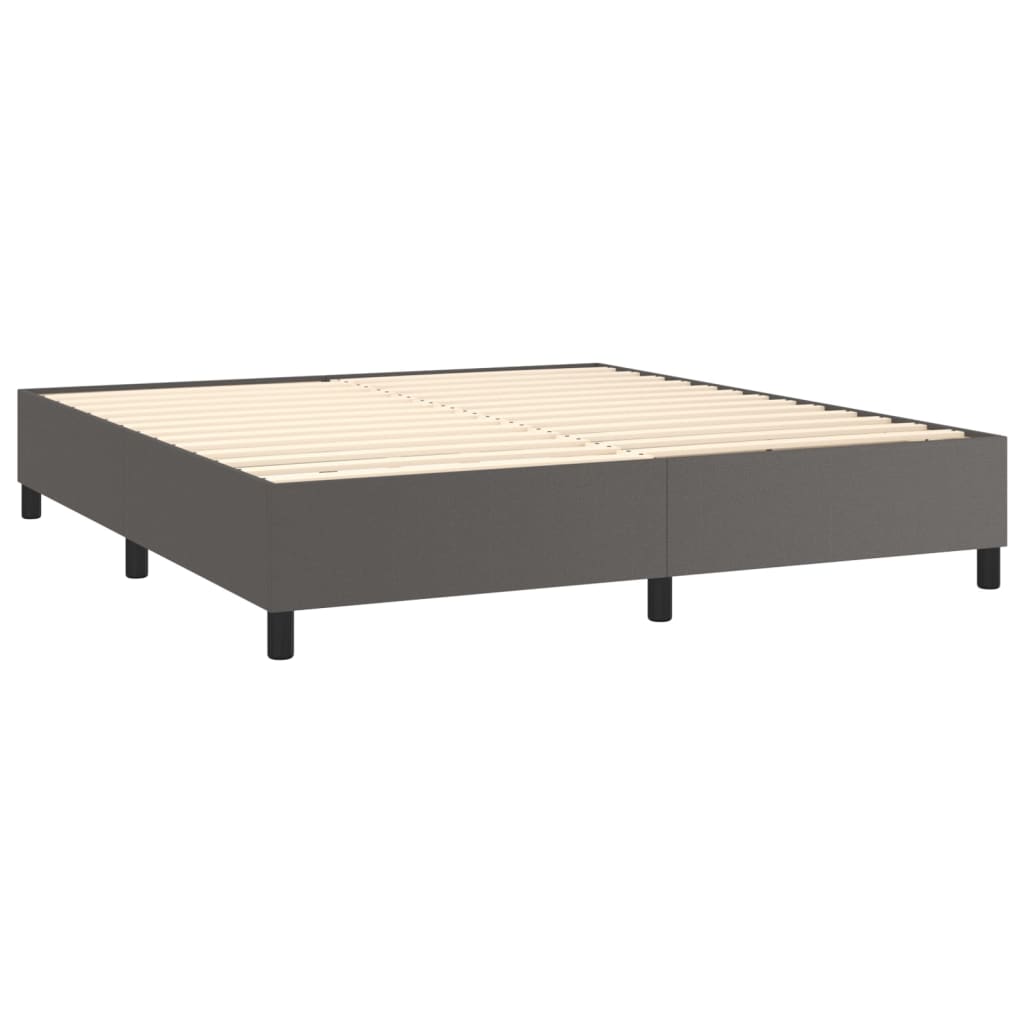 Κρεβάτι Boxspring με Στρώμα & LED Γκρι 160x200 εκ. Συνθ. Δέρμα