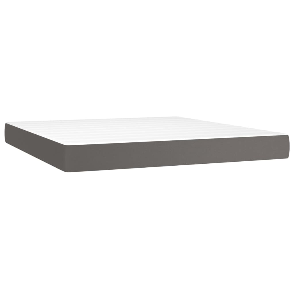 Κρεβάτι Boxspring με Στρώμα & LED Γκρι 160x200 εκ. Συνθ. Δέρμα