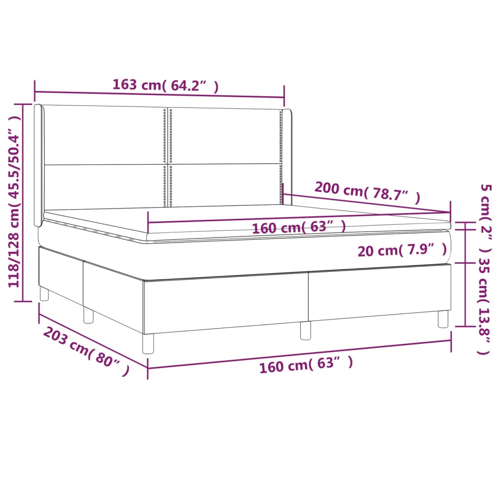 Κρεβάτι Boxspring με Στρώμα & LED Γκρι 160x200 εκ. Συνθ. Δέρμα