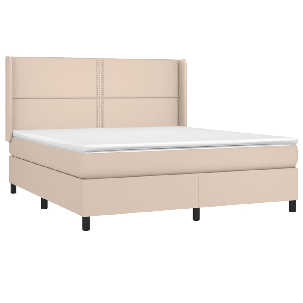 Κρεβάτι Boxspring Στρώμα&LED Καπουτσίνο 160x200 εκ. Συνθ. Δέρμα