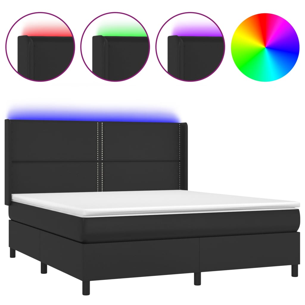 Κρεβάτι Boxspring με Στρώμα & LED Μαύρο 180x200 εκ. Συνθ. Δέρμα