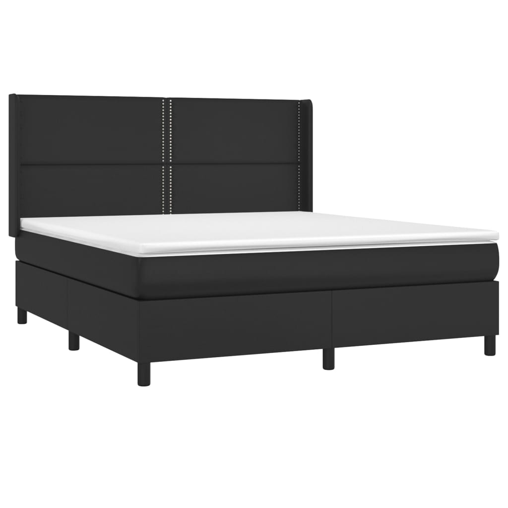 Κρεβάτι Boxspring με Στρώμα & LED Μαύρο 180x200 εκ. Συνθ. Δέρμα