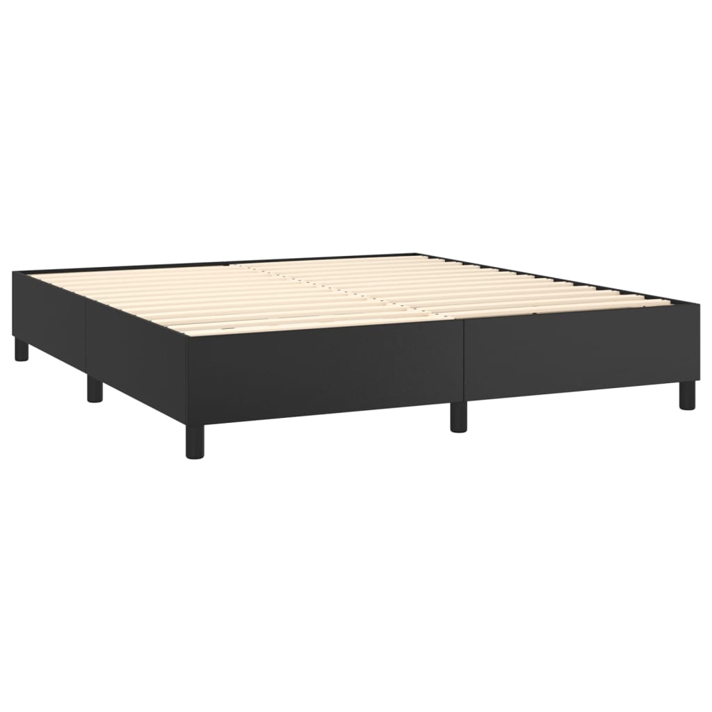 Κρεβάτι Boxspring με Στρώμα & LED Μαύρο 180x200 εκ. Συνθ. Δέρμα