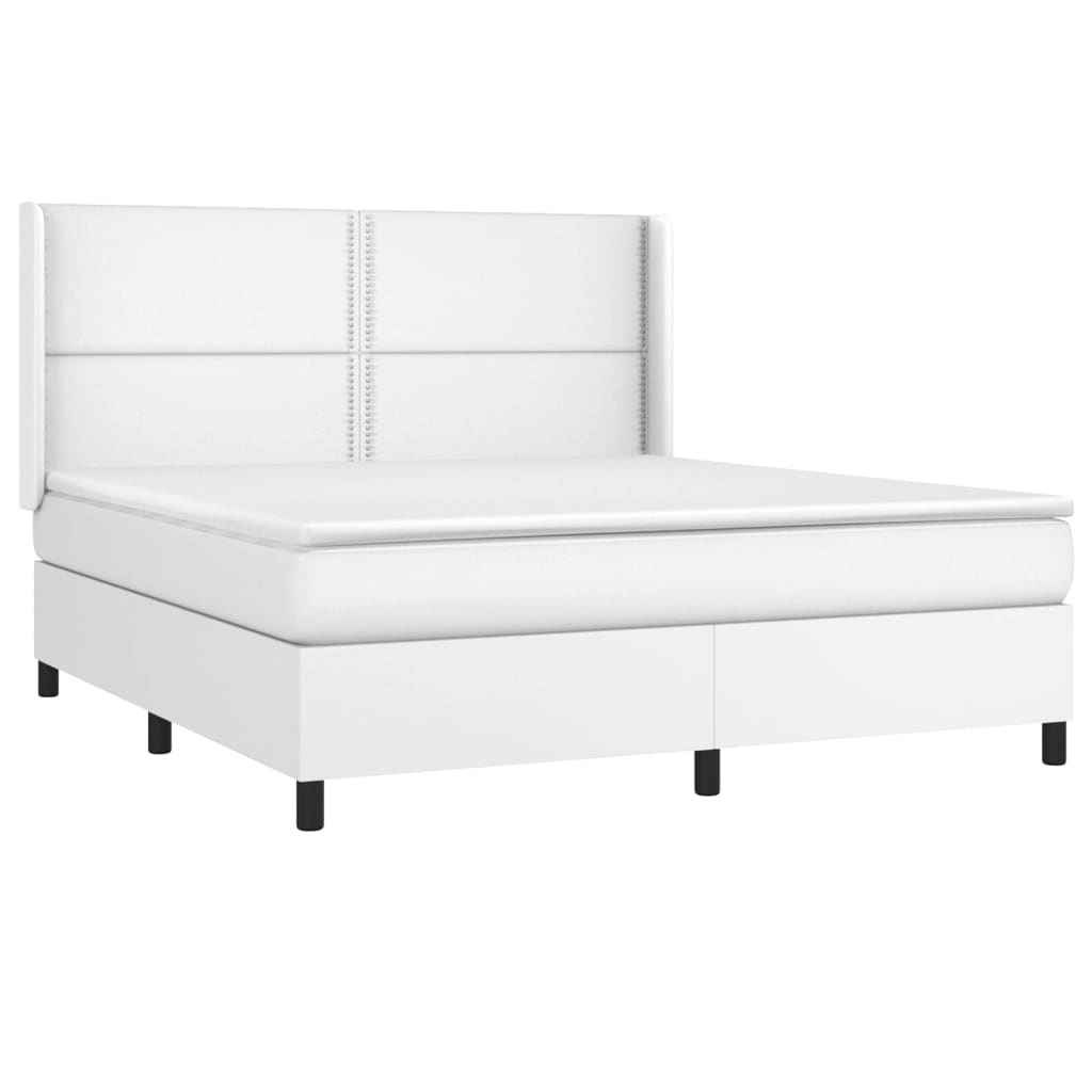 Κρεβάτι Boxspring με Στρώμα & LED Λευκό 180x200 εκ. Συνθ. Δέρμα