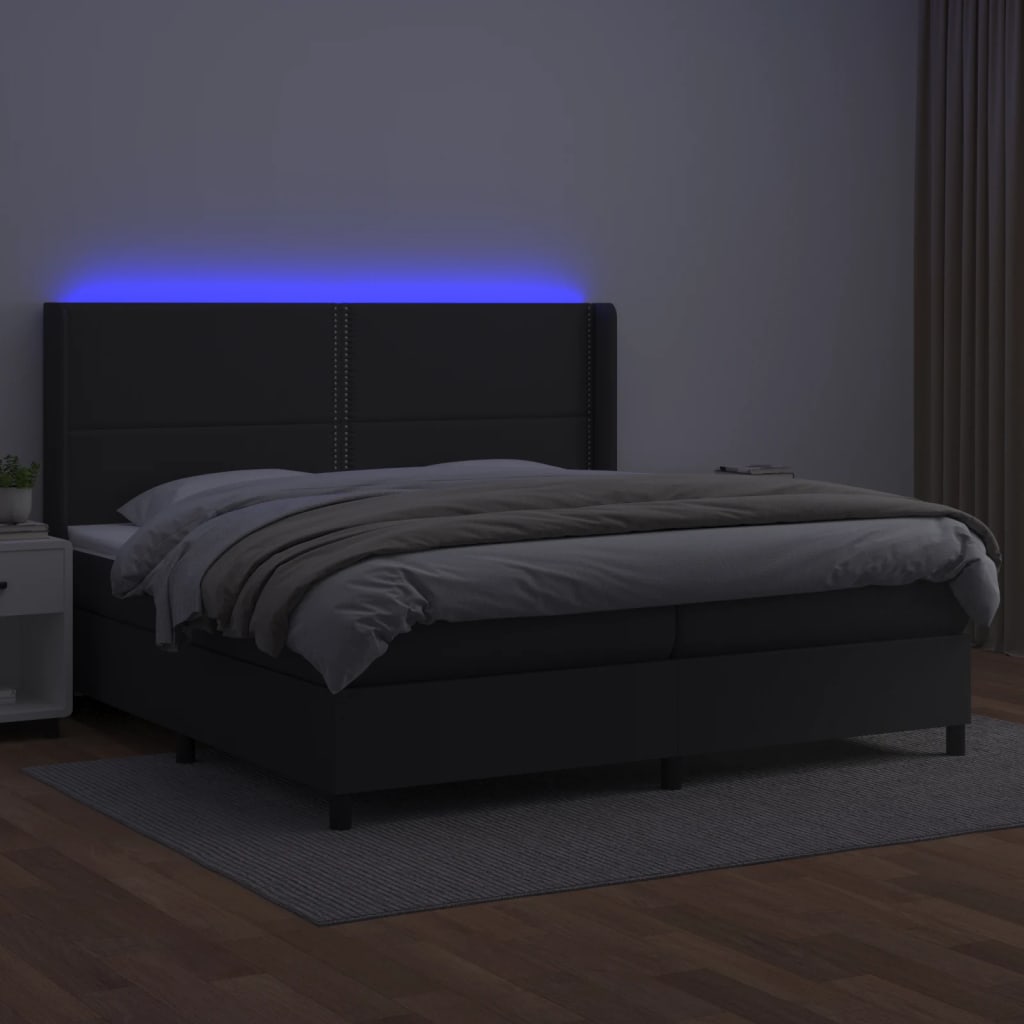 Κρεβάτι Boxspring με Στρώμα & LED Μαύρο 200x200 εκ. Συνθ. Δέρμα - Pakobazaar