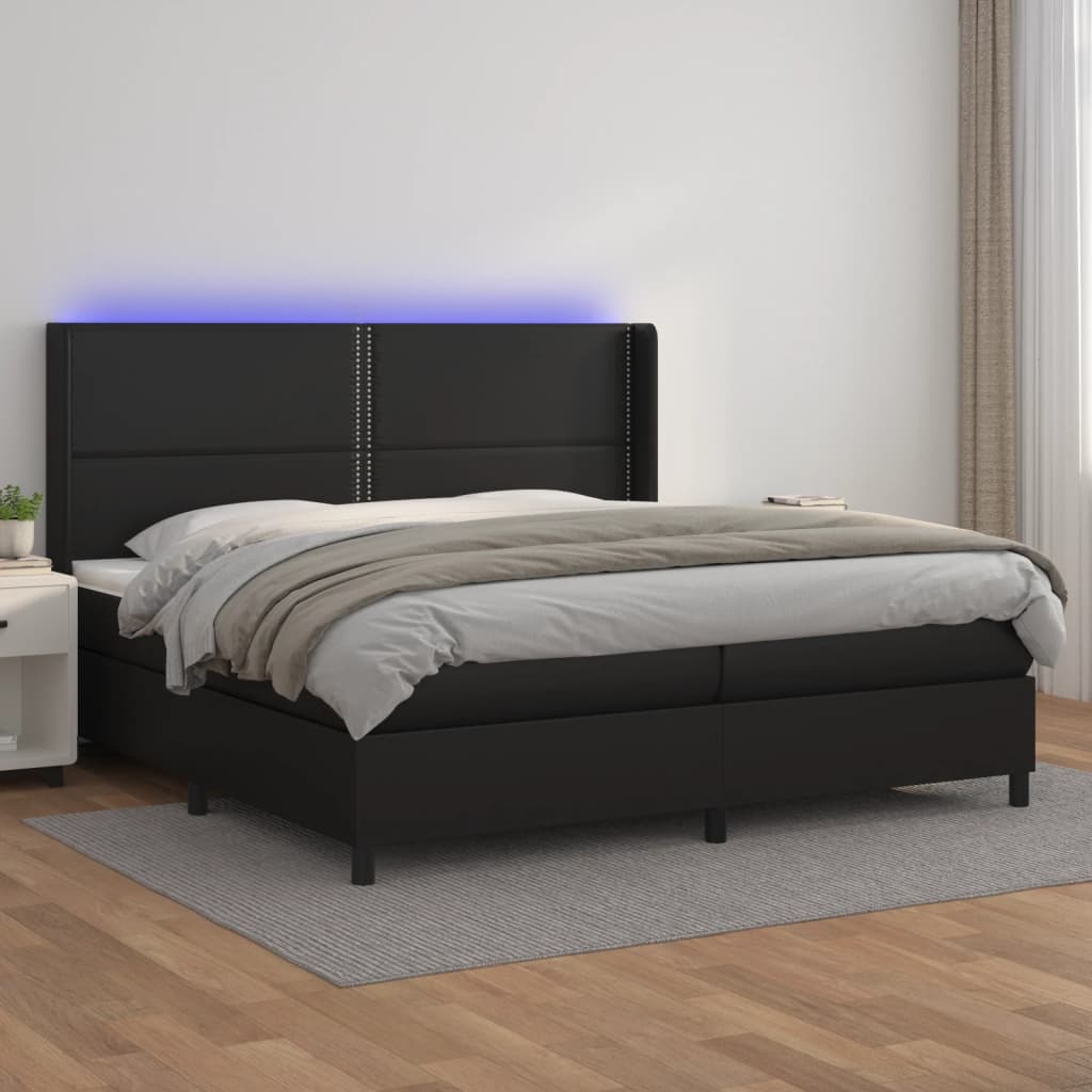 Κρεβάτι Boxspring με Στρώμα & LED Μαύρο 200x200 εκ. Συνθ. Δέρμα - Pakobazaar