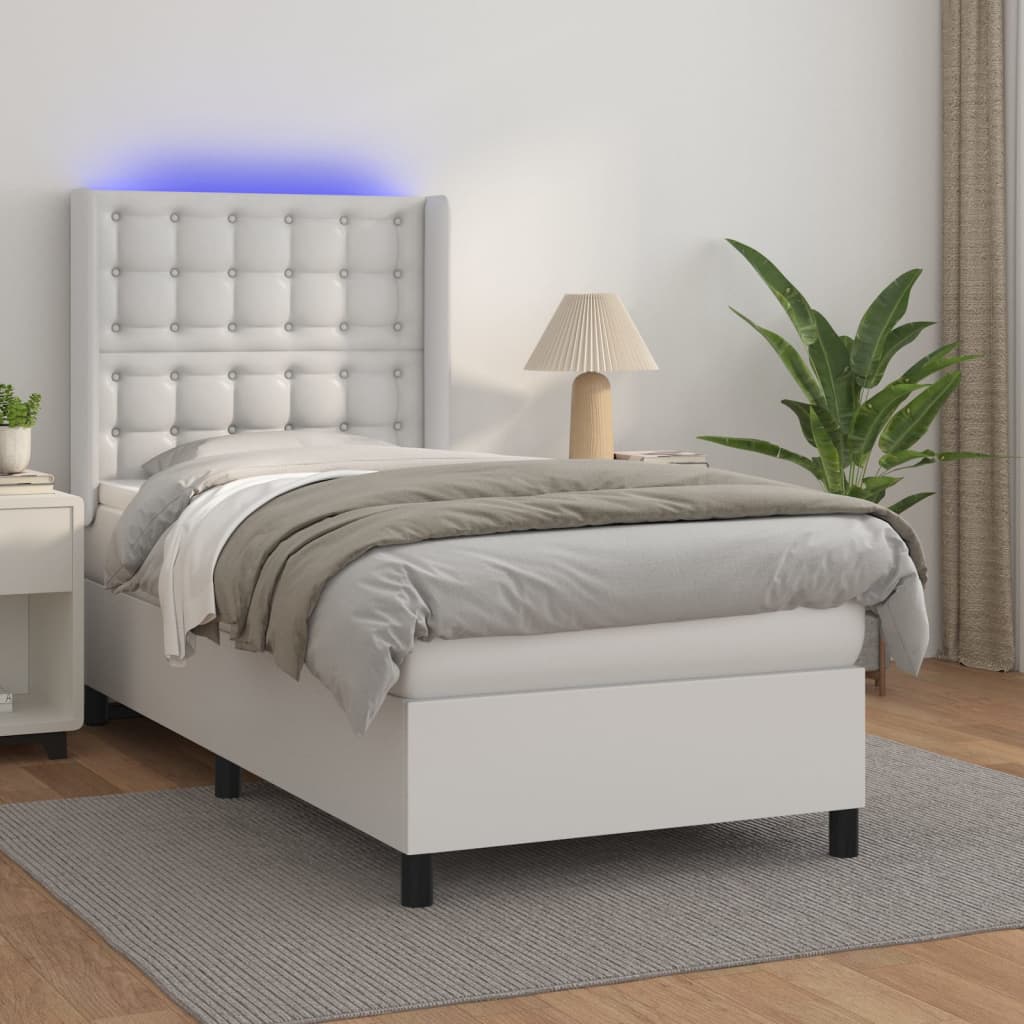 Κρεβάτι Boxspring με Στρώμα & LED Λευκό 80x200 εκ. Συνθ. Δέρμα