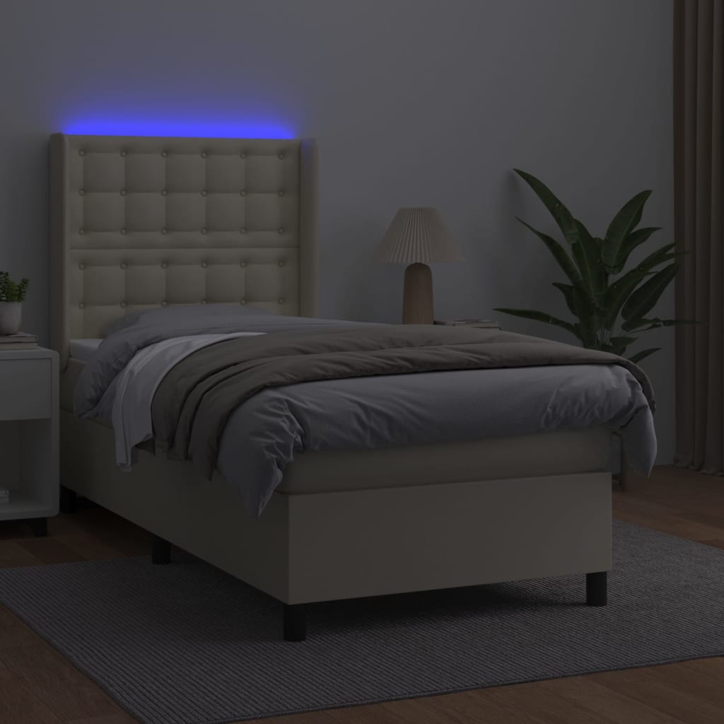 Κρεβάτι Boxspring με Στρώμα & LED Κρεμ 100x200 εκ. Συνθ. Δέρμα - Pakobazaar