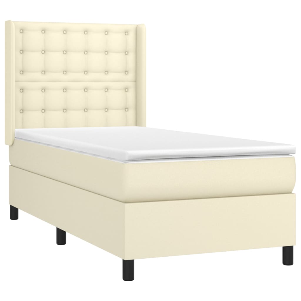 Κρεβάτι Boxspring με Στρώμα & LED Κρεμ 100x200 εκ. Συνθ. Δέρμα - Pakobazaar