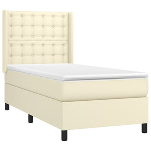 Κρεβάτι Boxspring με Στρώμα & LED Κρεμ 100x200 εκ. Συνθ. Δέρμα - Pakobazaar