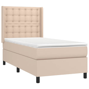 Κρεβάτι Boxspring Στρώμα&LED Καπουτσίνο 100x200 εκ. Συνθ. Δέρμα - Pakobazaar