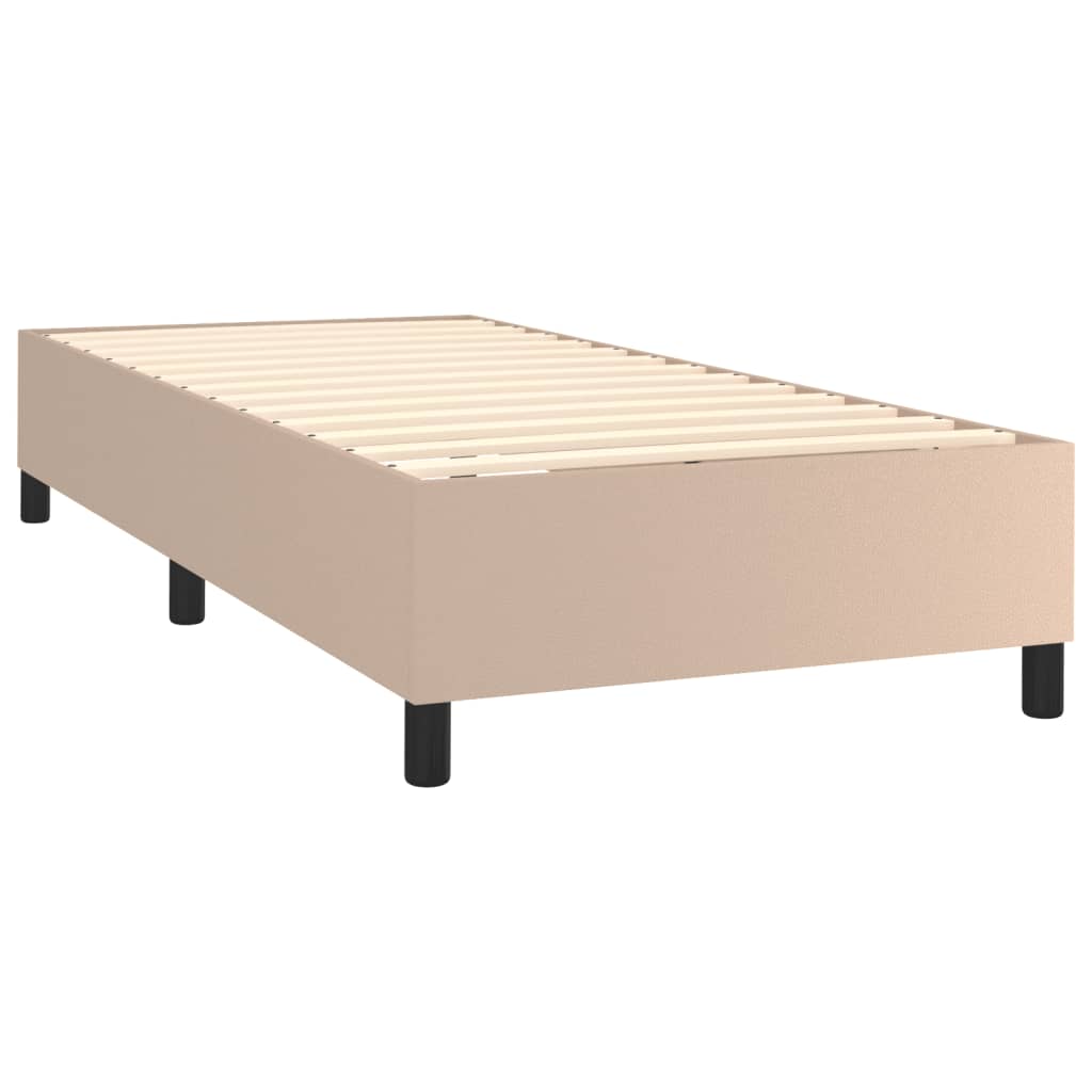 Κρεβάτι Boxspring Στρώμα&LED Καπουτσίνο 100x200 εκ. Συνθ. Δέρμα