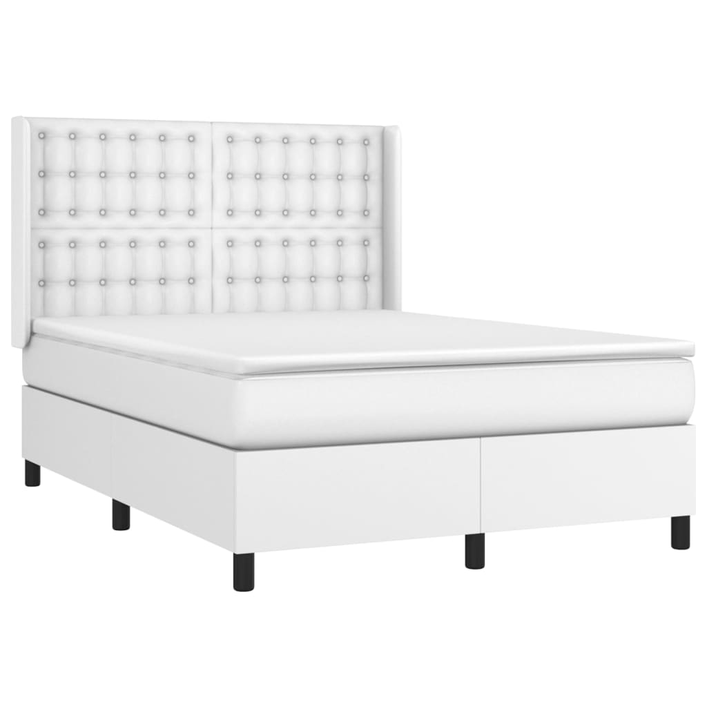 Κρεβάτι Boxspring με Στρώμα & LED Λευκό 140x190 εκ. Συνθ. Δέρμα