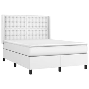 Κρεβάτι Boxspring με Στρώμα & LED Λευκό 140x190 εκ. Συνθ. Δέρμα