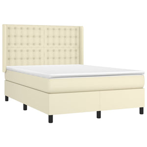 Κρεβάτι Boxspring με Στρώμα & LED Κρεμ 140x190 εκ. Συνθ. Δέρμα - Pakobazaar