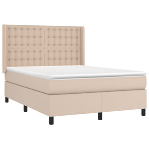 Κρεβάτι Boxspring Στρώμα&LED Καπουτσίνο 140x200 εκ. Συνθ. Δέρμα - Pakobazaar