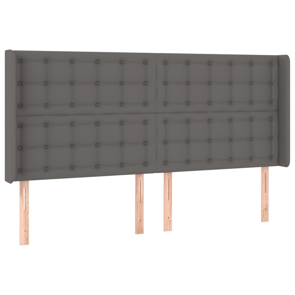 Κρεβάτι Boxspring με Στρώμα & LED Γκρι 160x200 εκ. Συνθ. Δέρμα