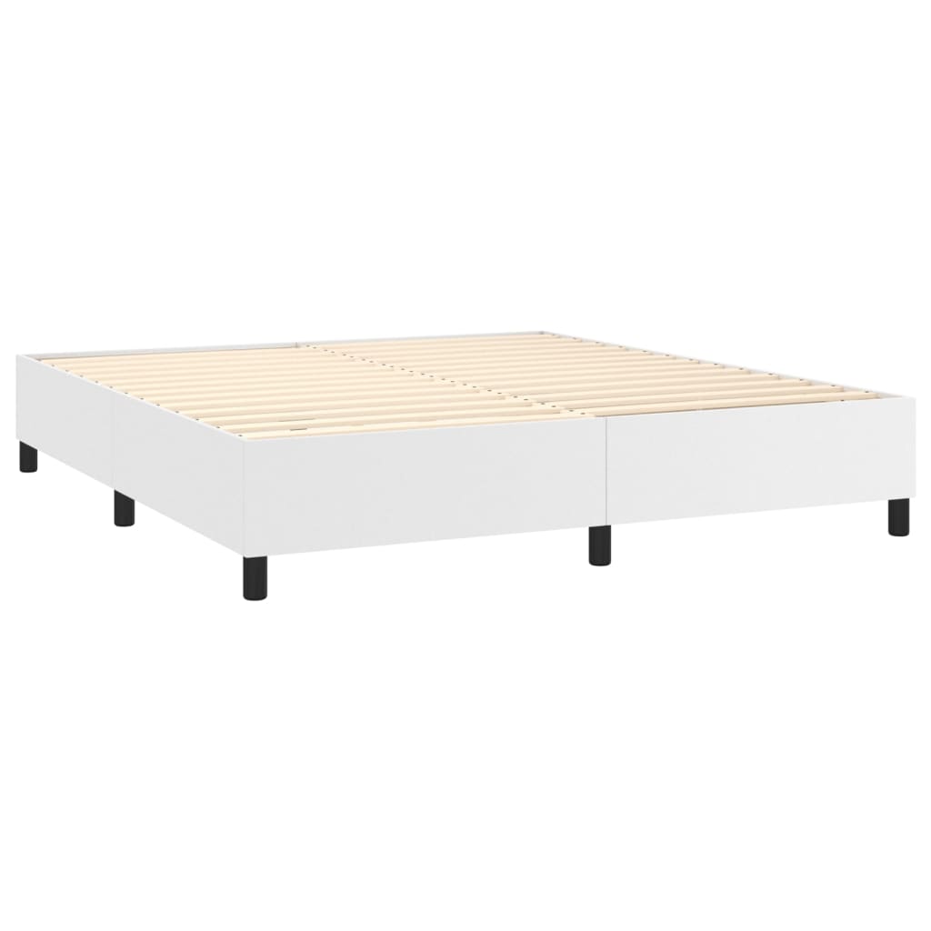 Κρεβάτι Boxspring με Στρώμα & LED Λευκό 180x200 εκ. Συνθ. Δέρμα