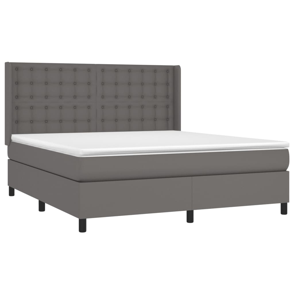 Κρεβάτι Boxspring με Στρώμα & LED Γκρι 180x200 εκ. Συνθ. Δέρμα