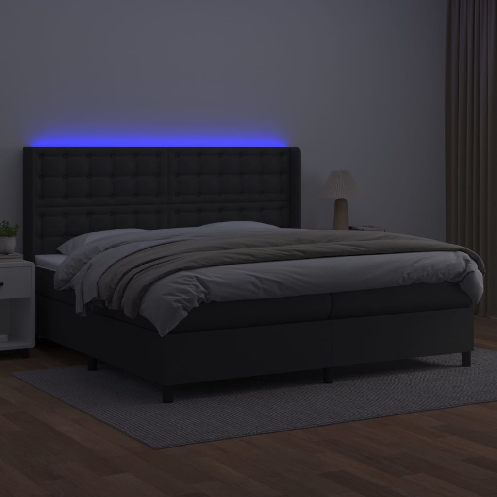 Κρεβάτι Boxspring με Στρώμα & LED Μαύρο 200x200 εκ. Συνθ. Δέρμα - Pakobazaar