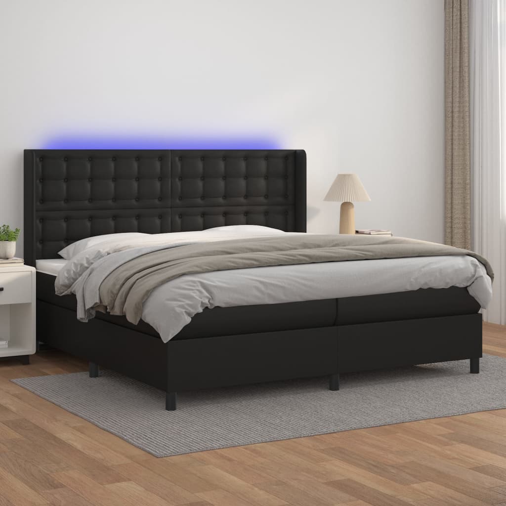 Κρεβάτι Boxspring με Στρώμα & LED Μαύρο 200x200 εκ. Συνθ. Δέρμα - Pakobazaar