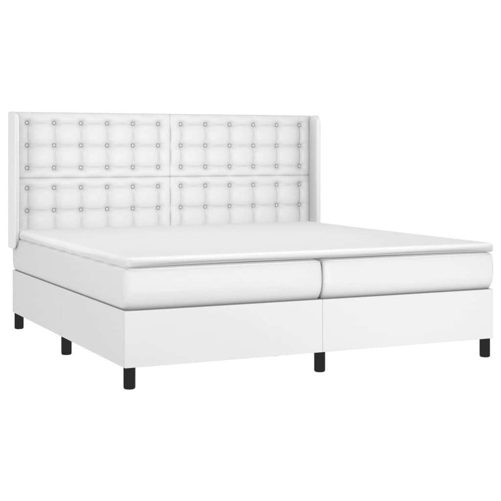 Κρεβάτι Boxspring με Στρώμα & LED Λευκό 200x200 εκ. Συνθ. Δέρμα
