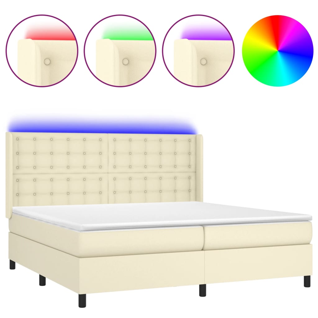 Κρεβάτι Boxspring με Στρώμα & LED Κρεμ 200x200 εκ. Συνθ. Δέρμα - Pakobazaar