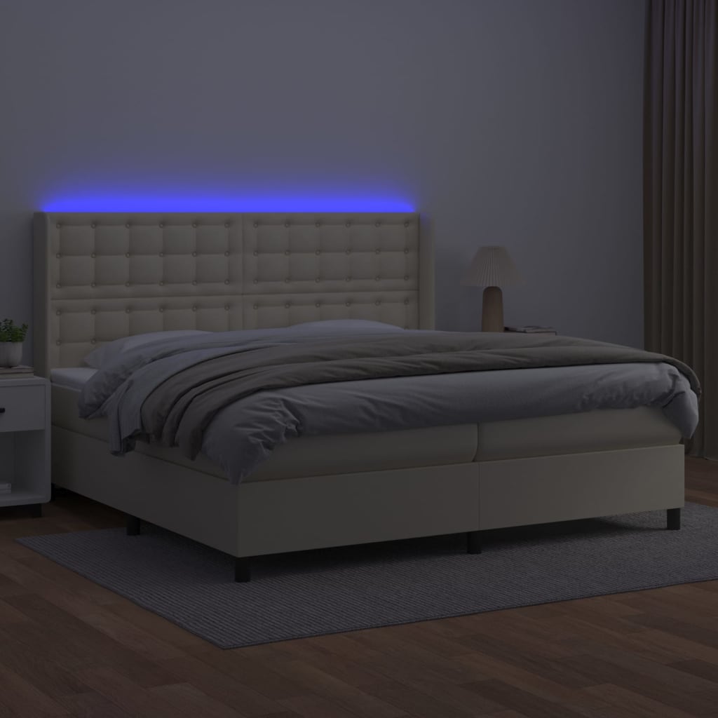 Κρεβάτι Boxspring με Στρώμα & LED Κρεμ 200x200 εκ. Συνθ. Δέρμα - Pakobazaar