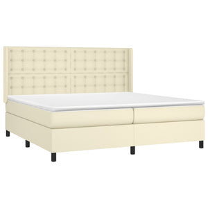 Κρεβάτι Boxspring με Στρώμα & LED Κρεμ 200x200 εκ. Συνθ. Δέρμα - Pakobazaar