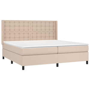 Κρεβάτι Boxspring Στρώμα&LED Καπουτσίνο 200x200 εκ. Συνθ. Δέρμα - Pakobazaar