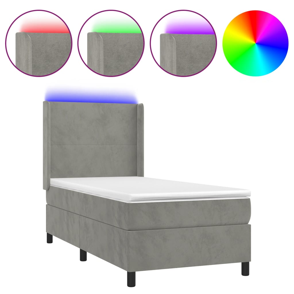 Κρεβάτι Boxspring με Στρώμα & LED Αν.Γκρι 80x200 εκ. Βελούδινο - Pakobazaar