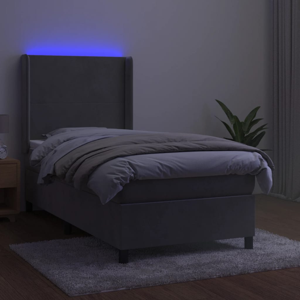 Κρεβάτι Boxspring με Στρώμα & LED Αν.Γκρι 80x200 εκ. Βελούδινο - Pakobazaar