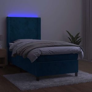 Κρεβάτι Boxspring με Στρώμα & LED Σκ. Μπλε 80x200 εκ. Βελούδινο - Pakobazaar