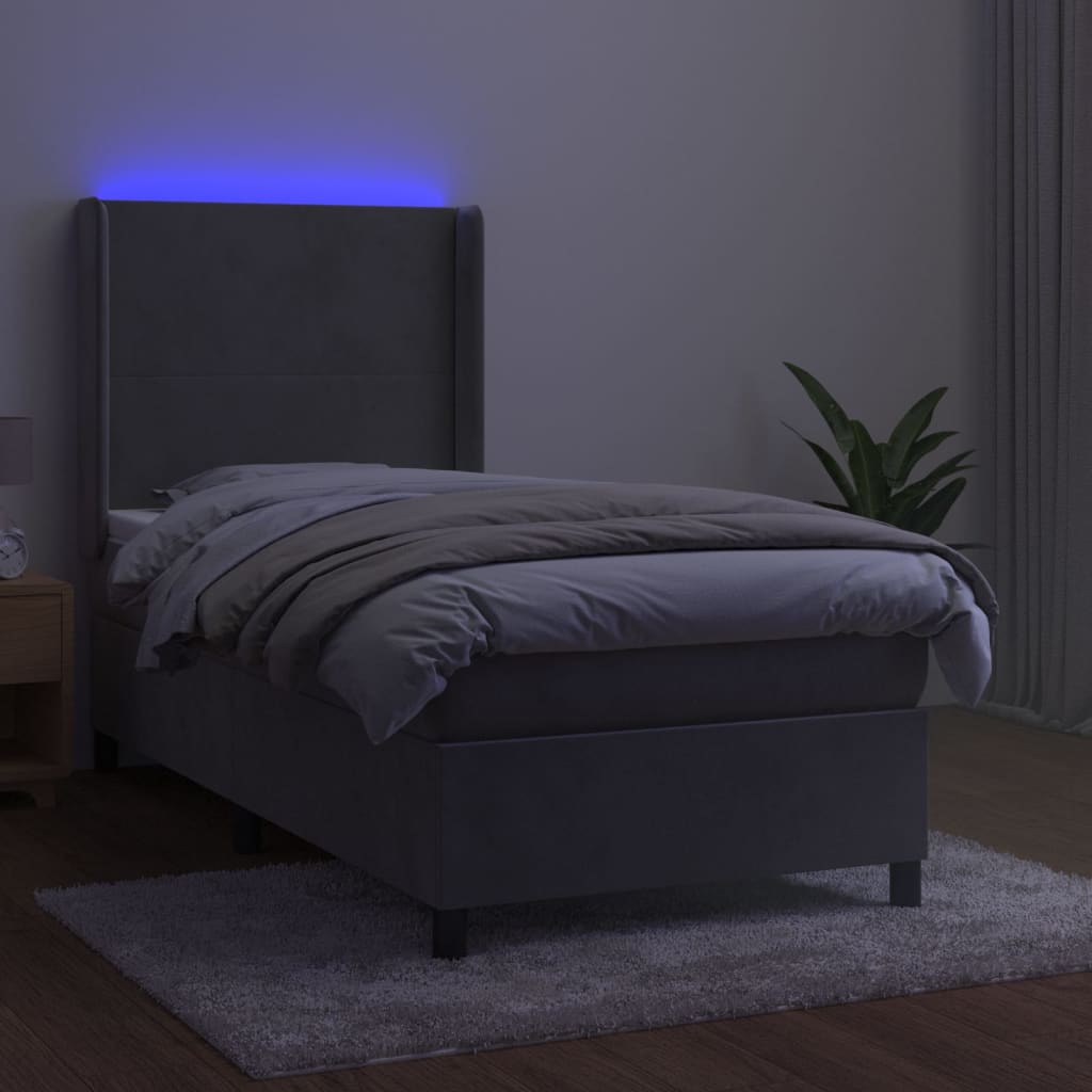 Κρεβάτι Boxspring με Στρώμα & LED Αν.Γκρι 90x190 εκ. Βελούδινο