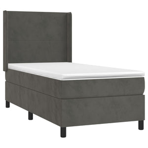 Κρεβάτι Boxspring με Στρώμα & LED Σκ. Γκρι 90x190 εκ. Βελούδινο