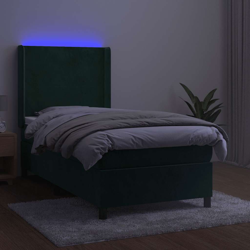 Κρεβάτι Boxspring με Στρώμα & LED Σκ. Πράσινο 90x190 εκ Βελούδο - Pakobazaar