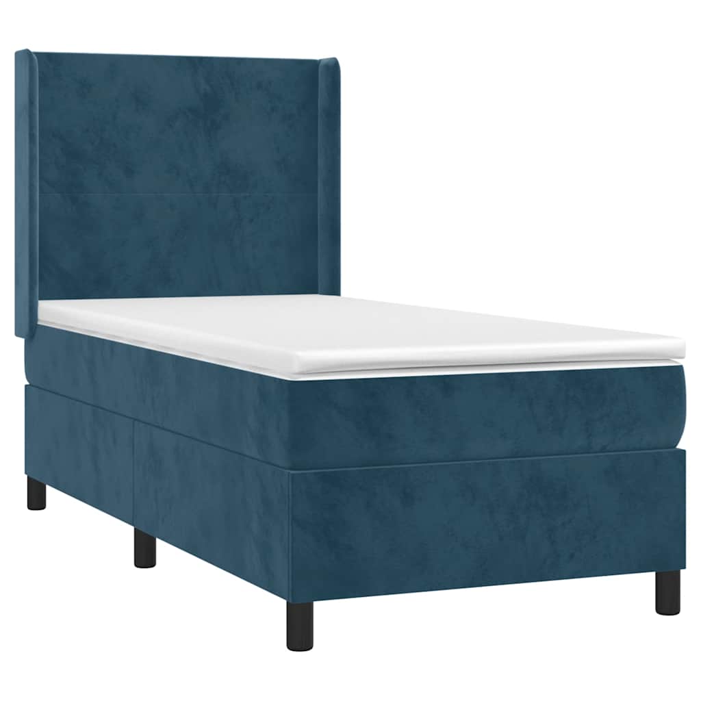 Κρεβάτι Boxspring με Στρώμα & LED Σκ. Μπλε 90x200 εκ. Βελούδινο - Pakobazaar