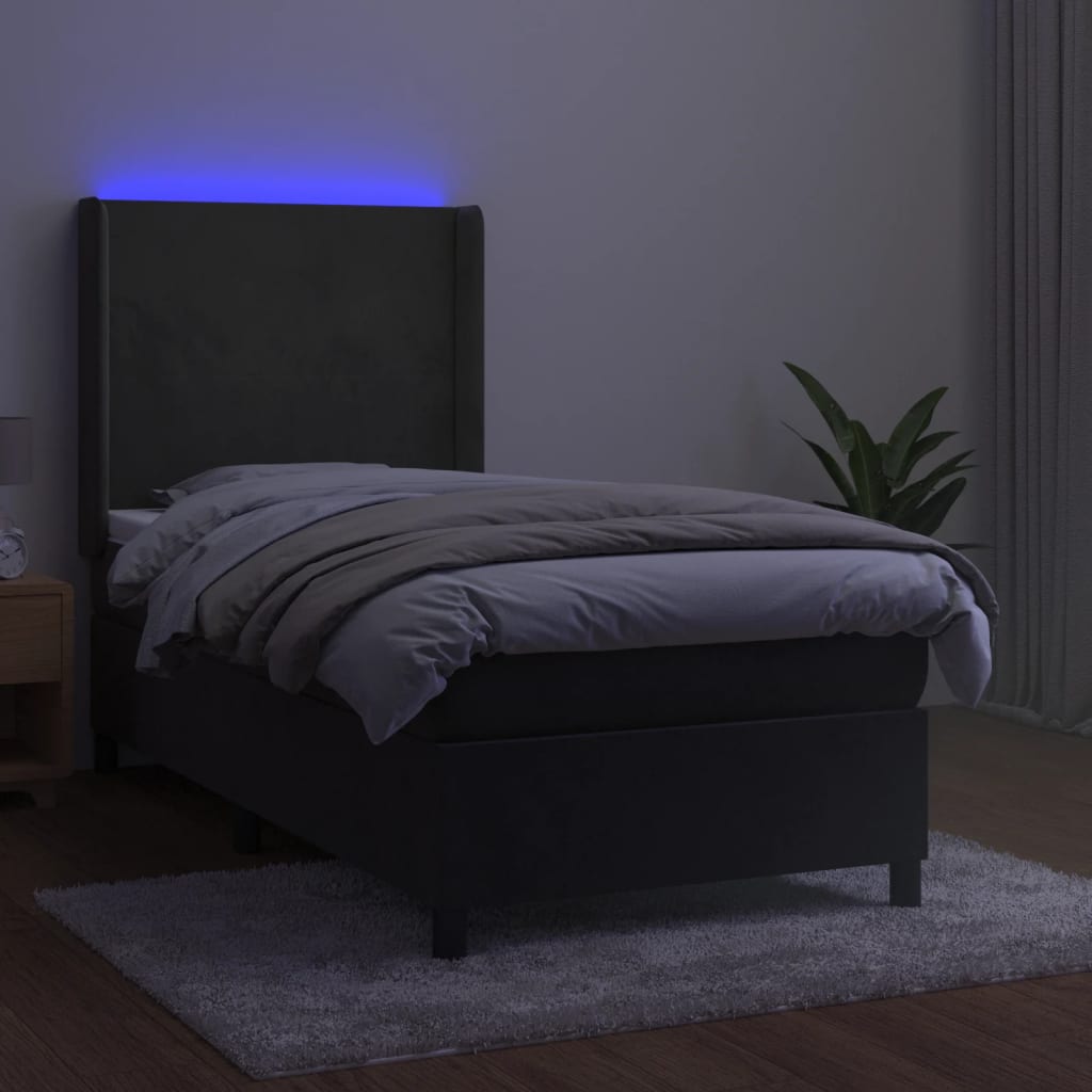 Κρεβάτι Boxspring με Στρώμα & LED Σκ. Γκρι 100x200εκ. Βελούδινο