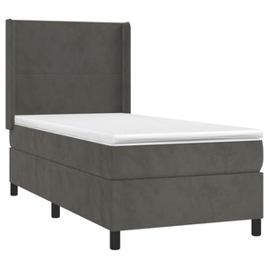 Κρεβάτι Boxspring με Στρώμα & LED Σκ. Γκρι 100x200εκ. Βελούδινο