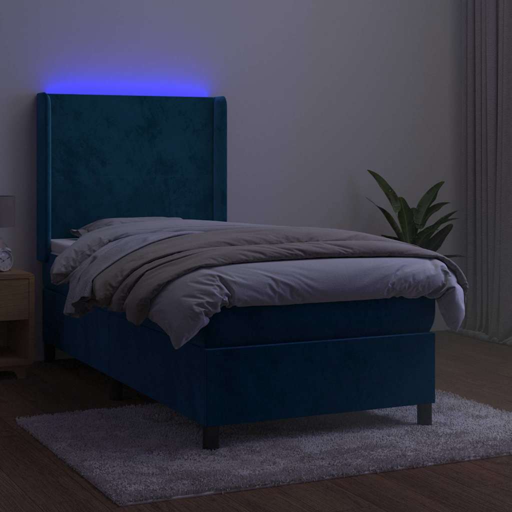 Κρεβάτι Boxspring με Στρώμα & LED Σκ. Μπλε 100x200εκ. Βελούδινο - Pakobazaar
