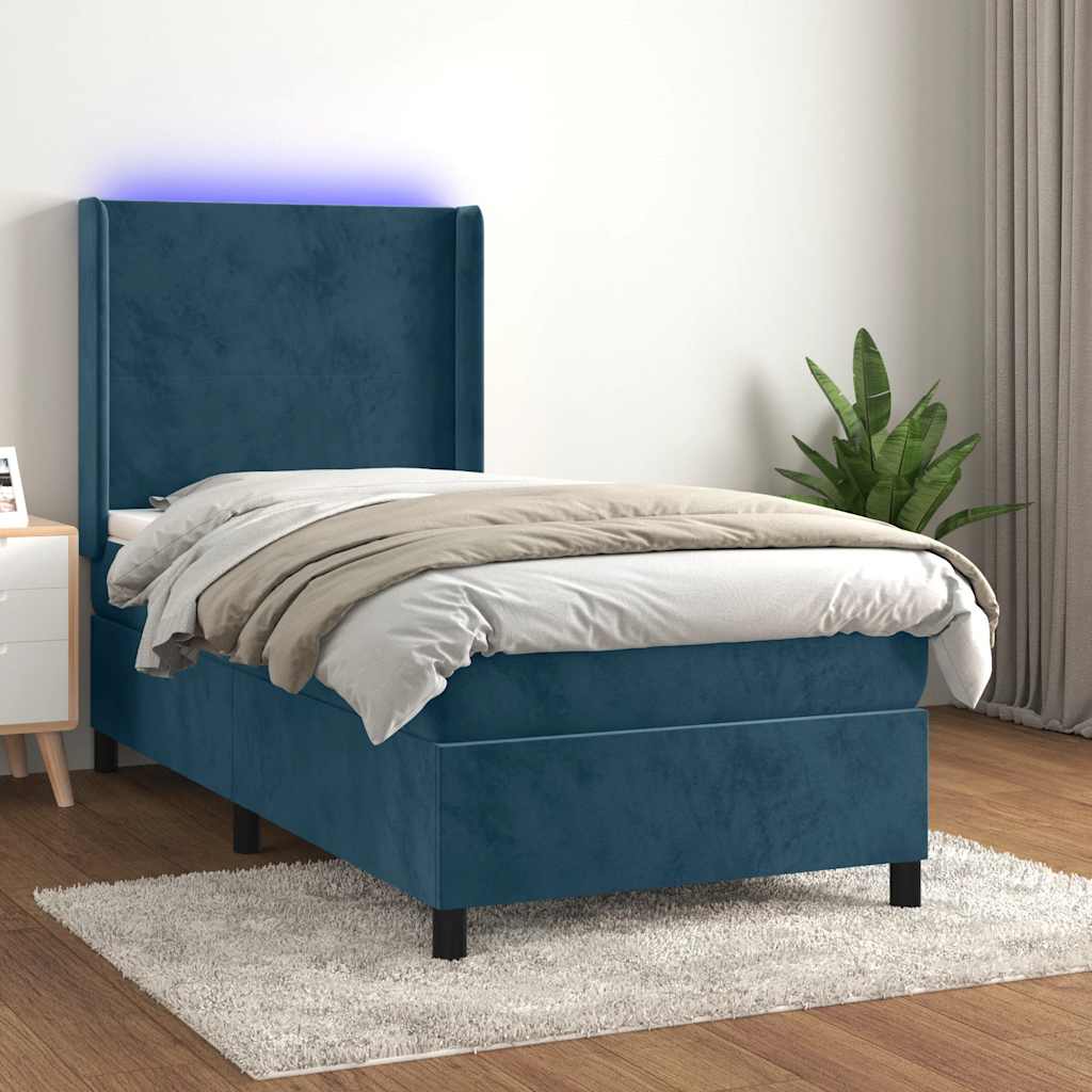 Κρεβάτι Boxspring με Στρώμα & LED Σκ. Μπλε 100x200εκ. Βελούδινο - Pakobazaar